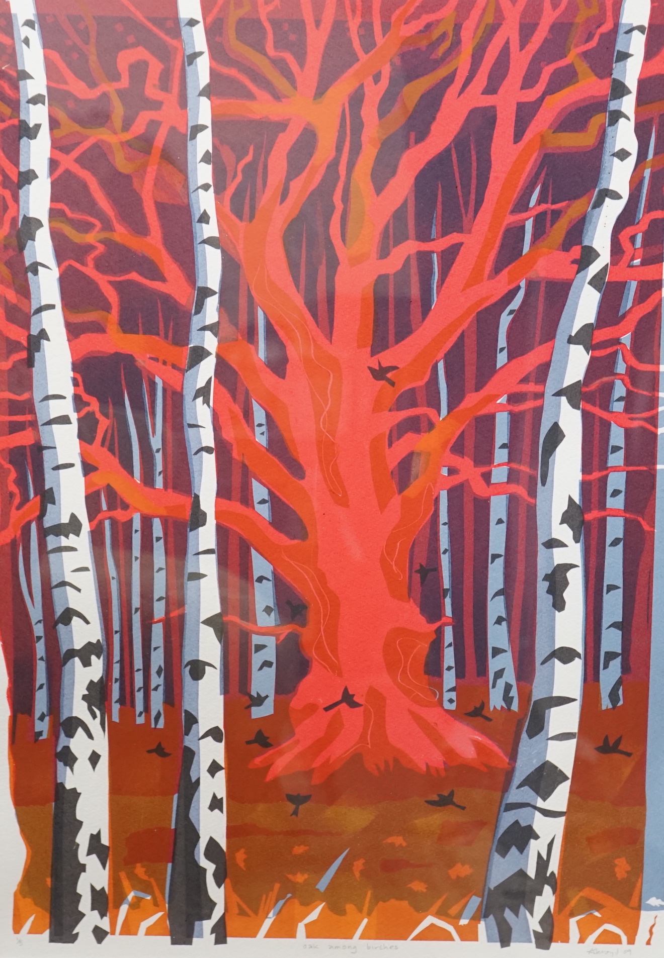 Carry Akroyd (b.1953), colour screen print, 'Oak among birch', signed and dated '09, limited edition 1 of 5, 62 x 43cm